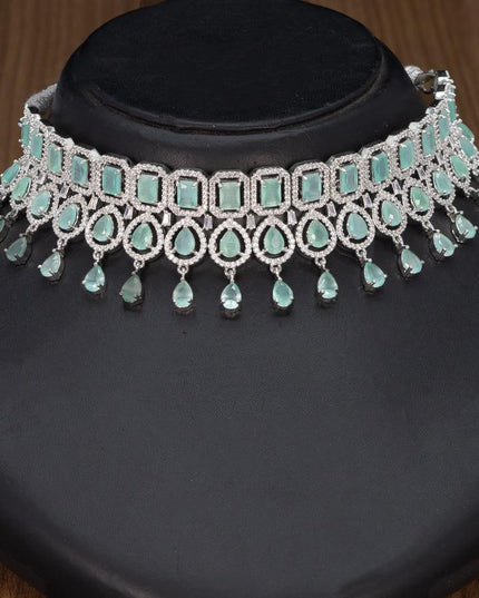Zircon choker mint green and cz stones with hangings - {{ collection.title }} by Prashanti Sarees