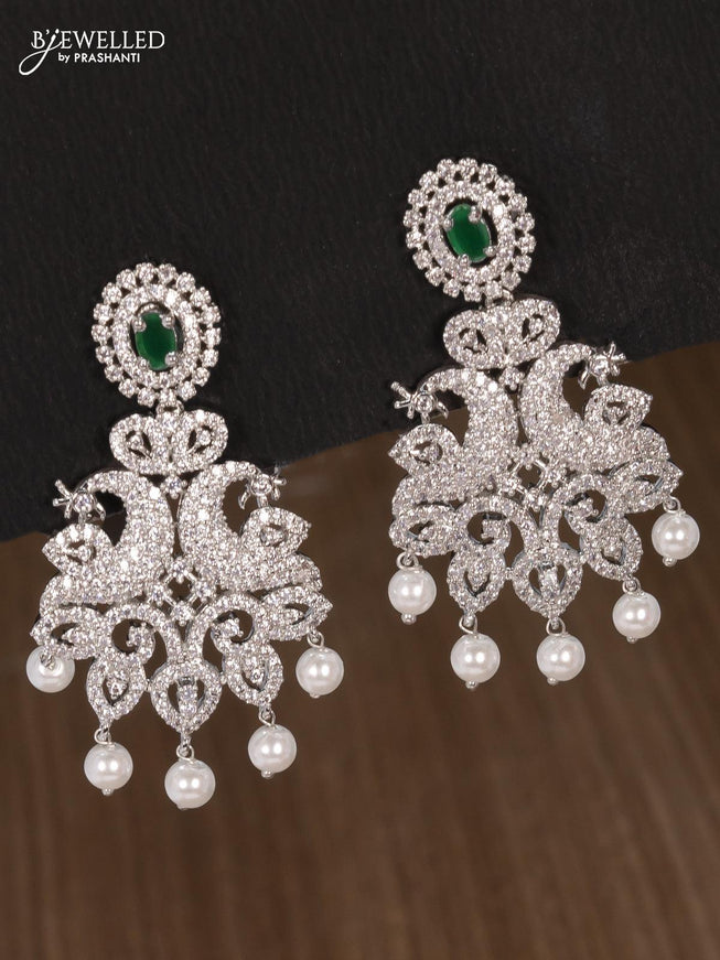 Zircon choker peacock design emerald and cz stones with pearl hangings - {{ collection.title }} by Prashanti Sarees