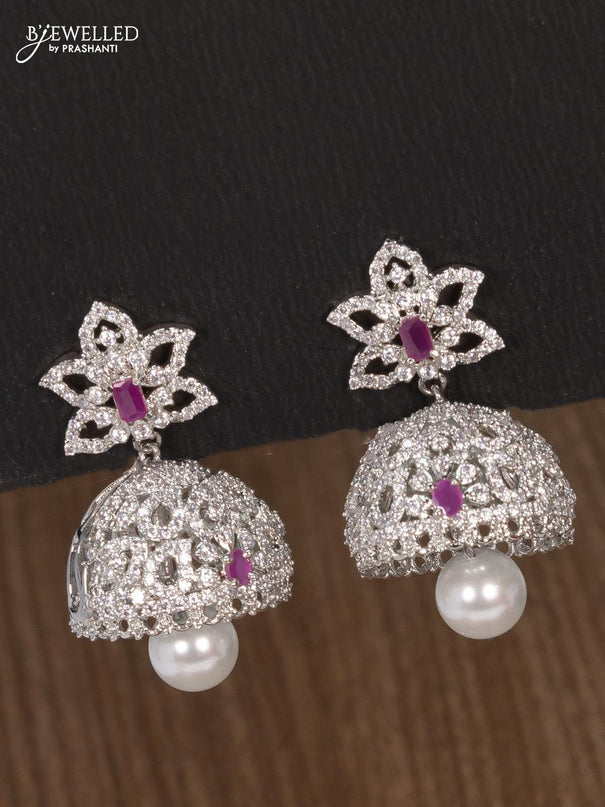 Zircon choker ruby and cz stones with pearl hangings - {{ collection.title }} by Prashanti Sarees