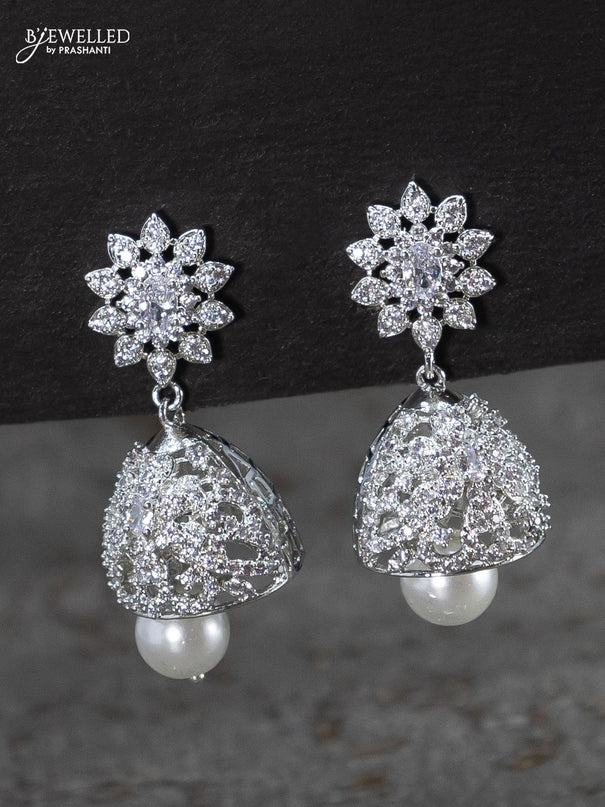 Zircon choker with cz stone and pearl hangings - {{ collection.title }} by Prashanti Sarees