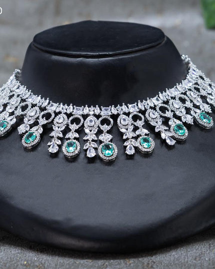 Zircon choker with ice blue and cz stones - {{ collection.title }} by Prashanti Sarees