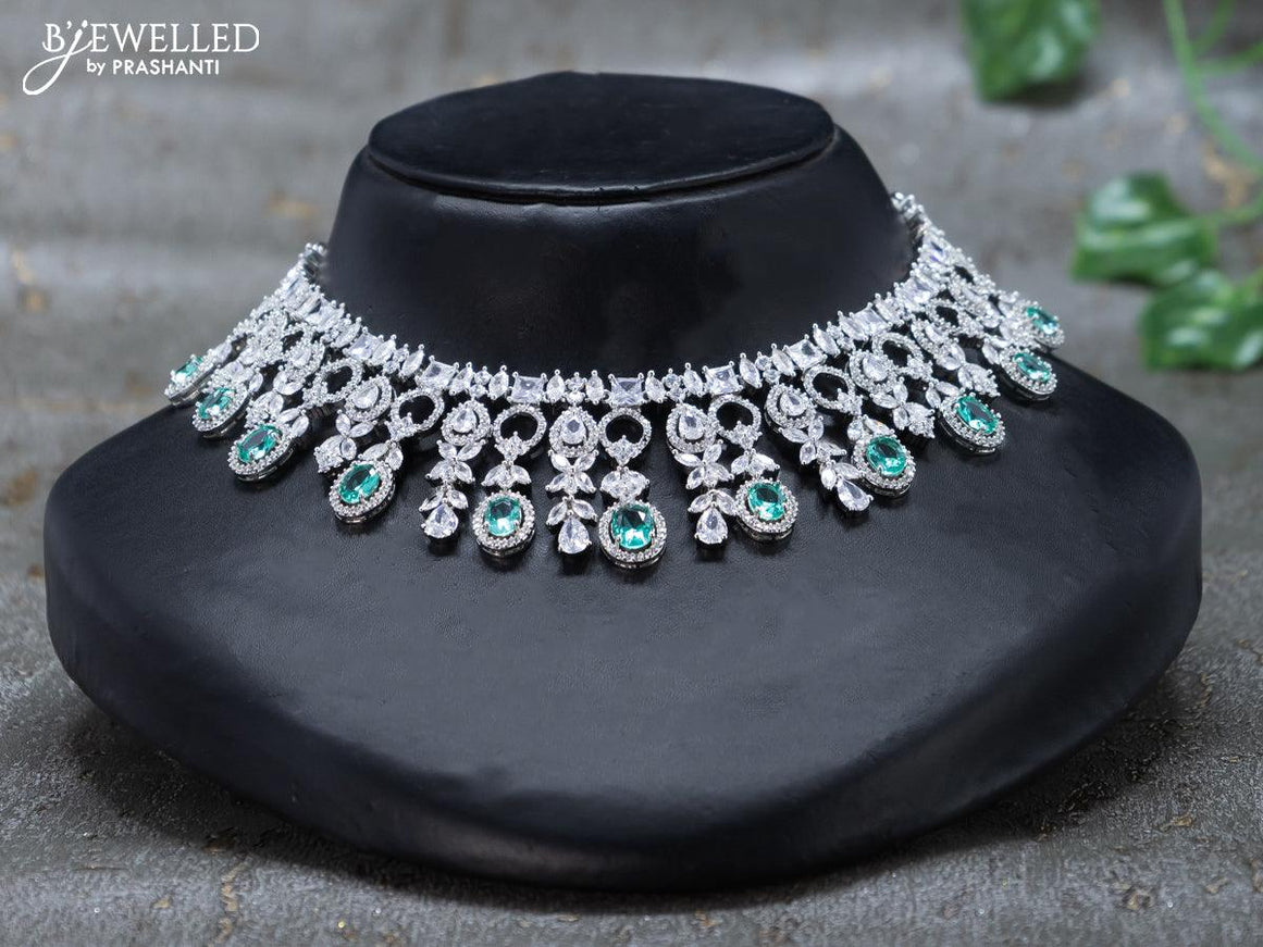 Zircon choker with ice blue and cz stones - {{ collection.title }} by Prashanti Sarees