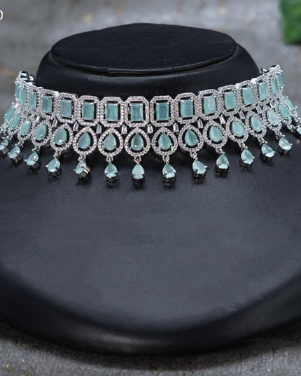 Zircon choker with mint green and cz stones - {{ collection.title }} by Prashanti Sarees