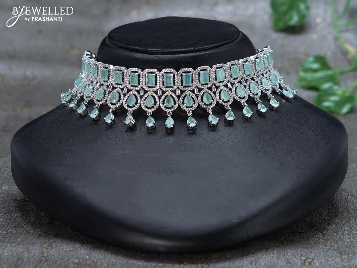 Zircon choker with mint green and cz stones - {{ collection.title }} by Prashanti Sarees