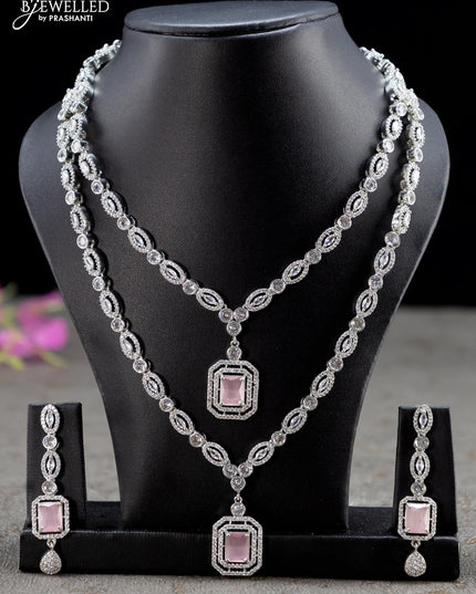 Zircon double layer necklace with baby pink and cz stones - {{ collection.title }} by Prashanti Sarees
