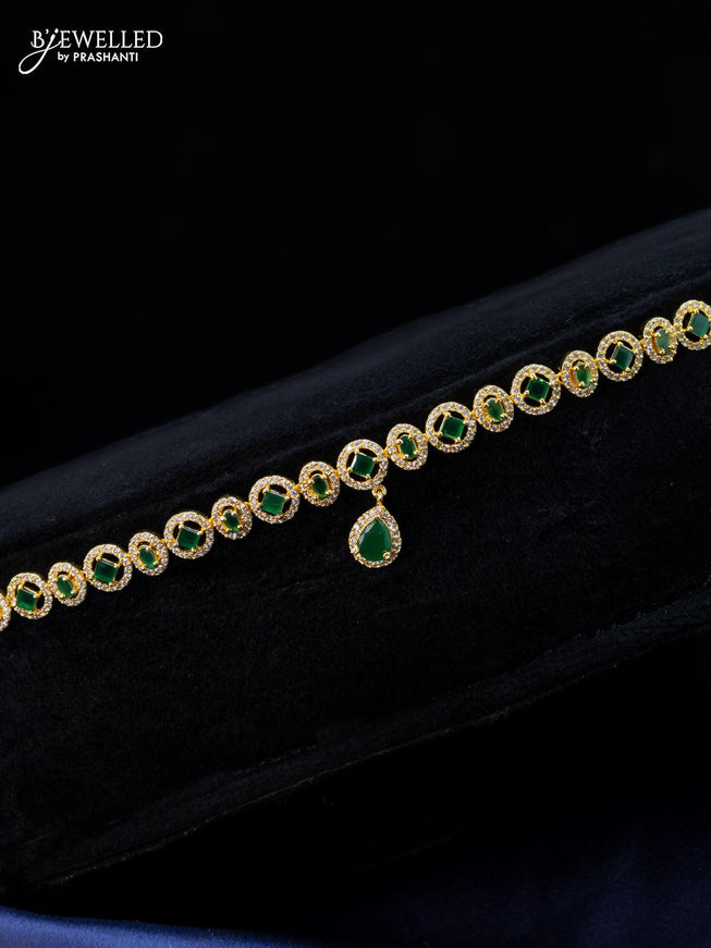 Zircon hip chain with emerald and cz stones in gold finish - {{ collection.title }} by Prashanti Sarees