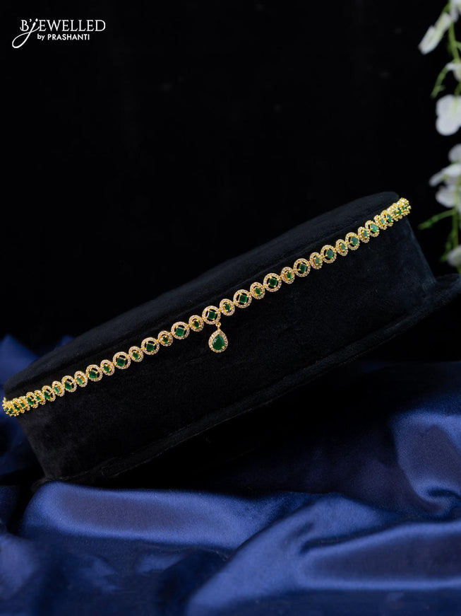 Zircon hip chain with emerald and cz stones in gold finish - {{ collection.title }} by Prashanti Sarees