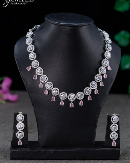 Zircon necklace floral design with baby pink and cz stones - {{ collection.title }} by Prashanti Sarees