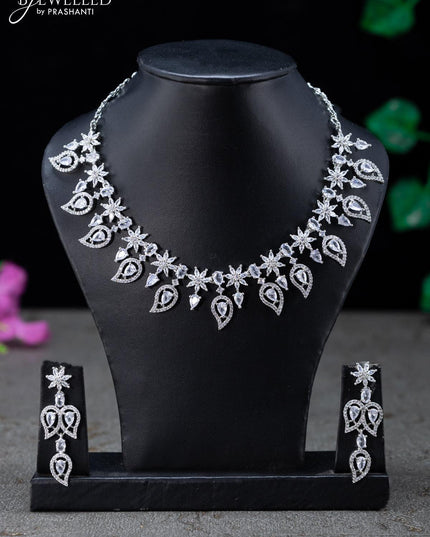 Zircon necklace floral design with cz stones - {{ collection.title }} by Prashanti Sarees
