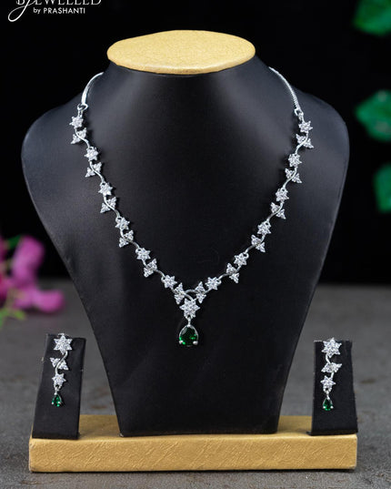 Zircon necklace floral design with emerald and cz stones - {{ collection.title }} by Prashanti Sarees