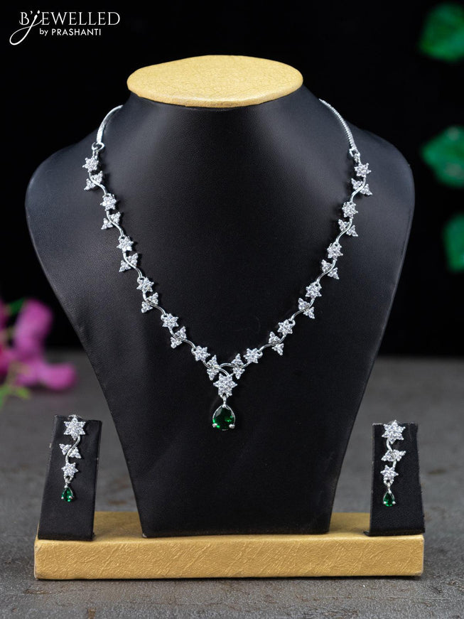 Zircon necklace floral design with emerald and cz stones - {{ collection.title }} by Prashanti Sarees