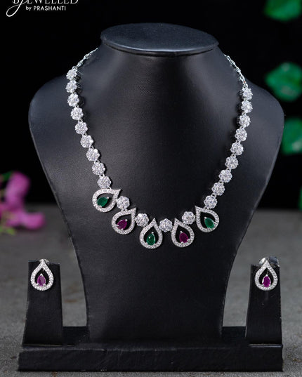 Zircon necklace floral design with kemp and cz stones - {{ collection.title }} by Prashanti Sarees