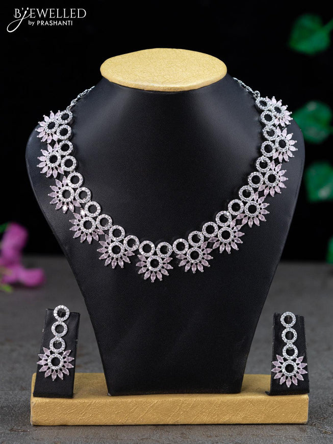 Zircon necklace with baby pink and cz stones - {{ collection.title }} by Prashanti Sarees