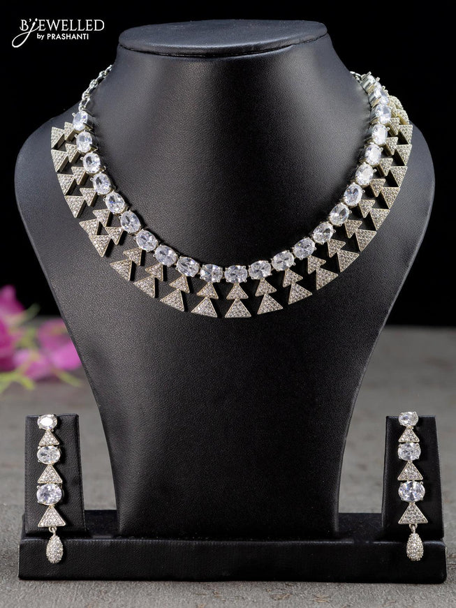Zircon necklace with cz stones in gold finish - {{ collection.title }} by Prashanti Sarees