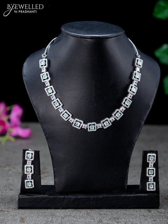 Zircon necklace with mint green and cz stones - {{ collection.title }} by Prashanti Sarees