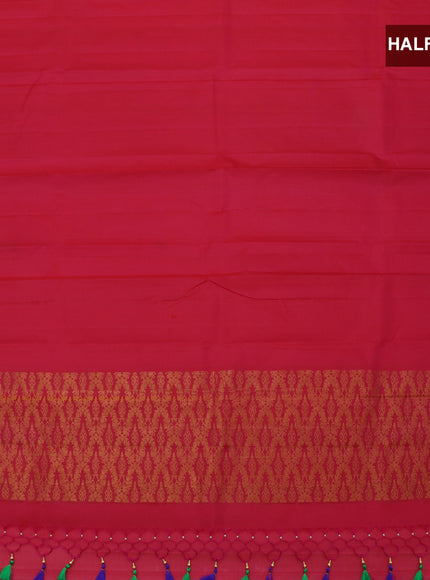 Pure silk half saree mango orange with allover silver zari floral buttas and contrast dark pink blouse & Dupatta