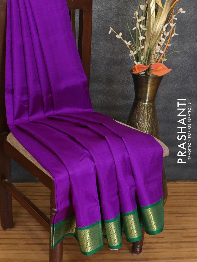 10 yards silk saree purple and green with plain body and zari woven korvai border without blouse - {{ collection.title }} by Prashanti Sarees
