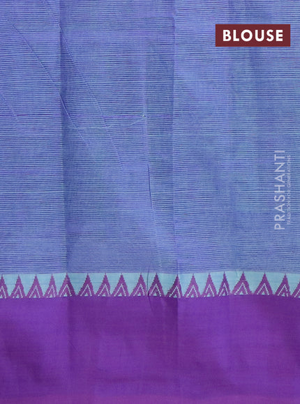 Mangalgiri silk cotton saree teal blue and deep violet with plain body and temple design simple border