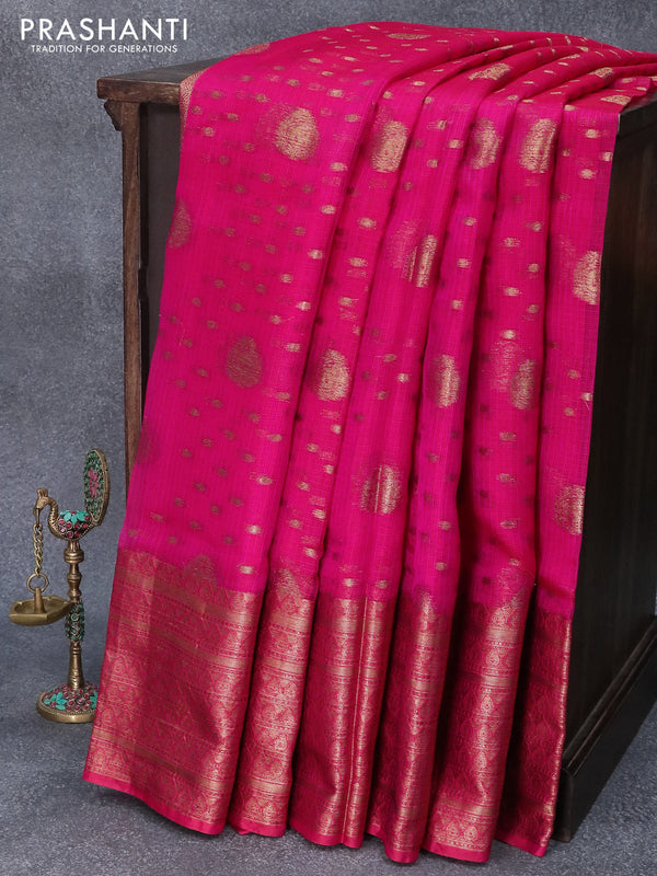 Pure banarasi silk kota saree dual shade of pinkish red with allover zari woven buttas and zari woven border