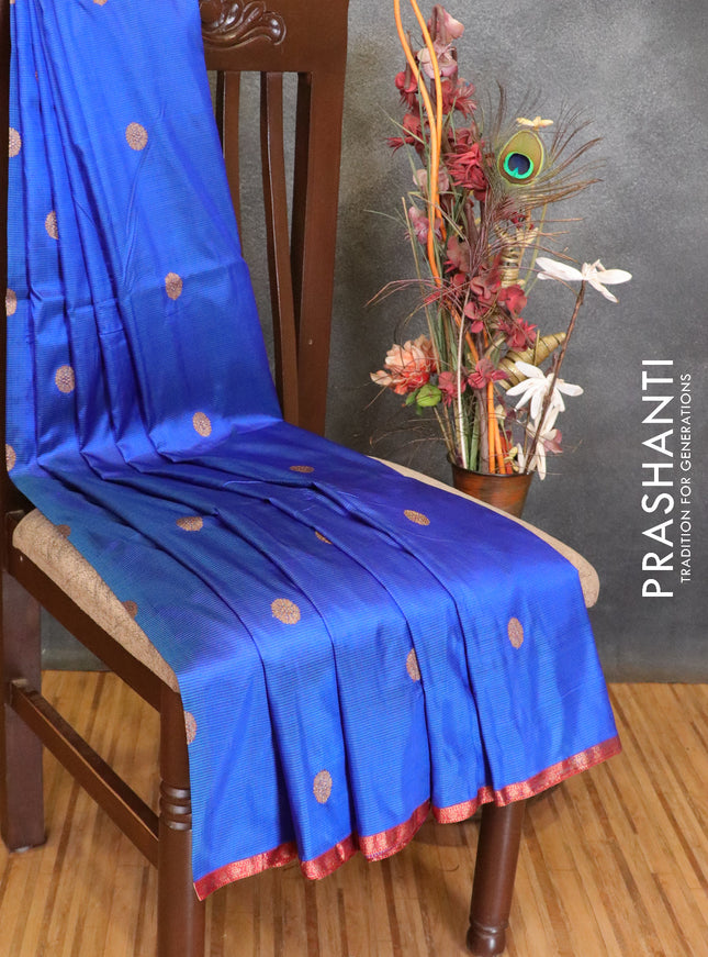 Banarasi katan silk saree blue and maroon with allover stripes woven buttas and small zari woven border