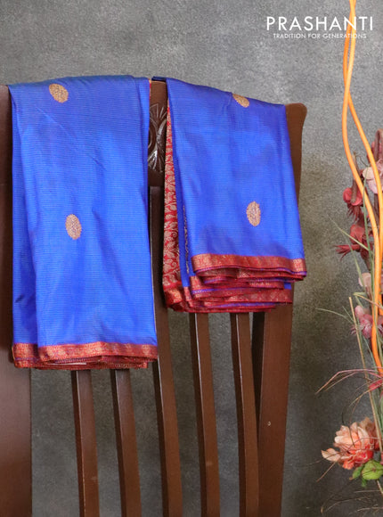 Banarasi katan silk saree blue and maroon with allover stripes woven buttas and small zari woven border