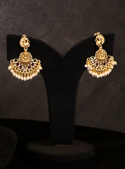 Antique peacock & lakshmi design necklace with kemp stone