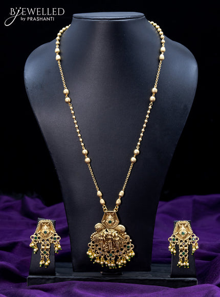 Antique necklace with green kemp stones and ramdarbar pendant