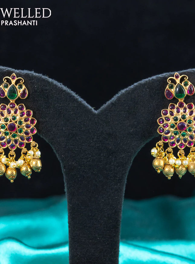 Antique choker with multicolour stone and golden beads hangings