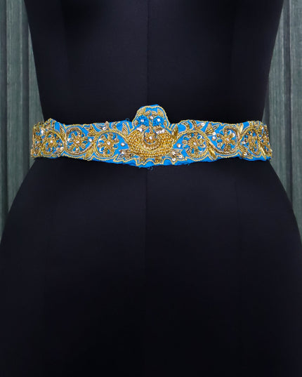 Hip belt light blue with zardosi & sequins work