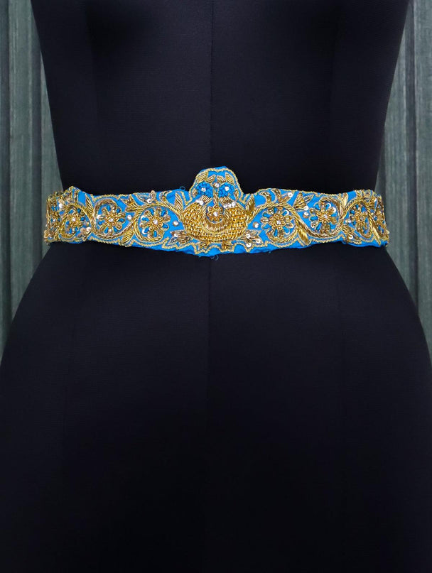 Hip belt light blue with zardosi & sequins work