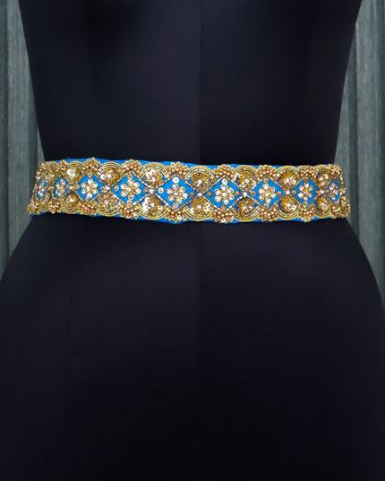Hip belt cs blue with stones & sequins work