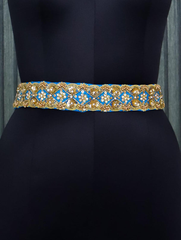 Hip belt cs blue with stones & sequins work