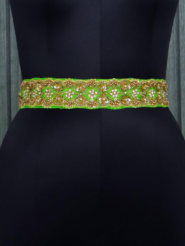 Hip belt light green with stones & sequins work