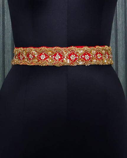 Hip belt red with stones & sequins work
