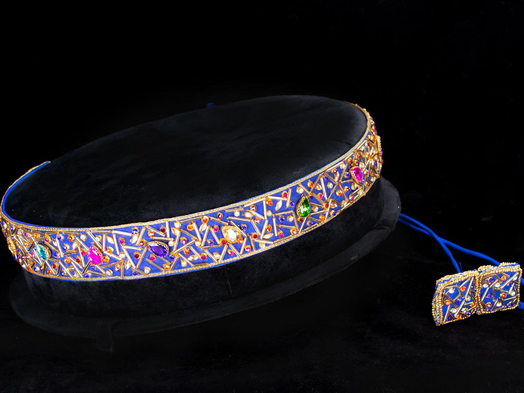 Hip belt blue with pipe & stones work