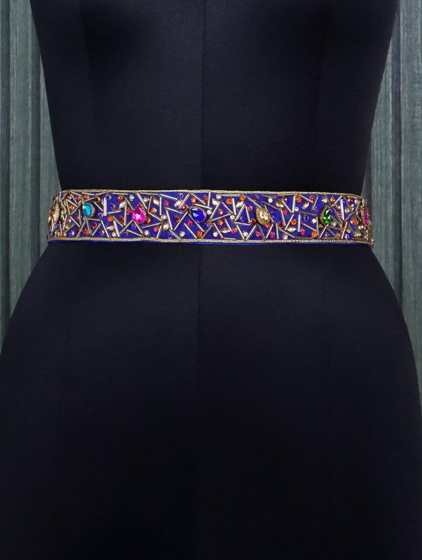 Hip belt blue with pipe & stones work