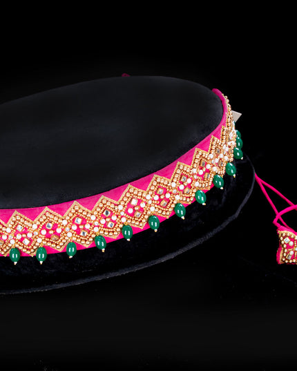Hip belt pink with aari work & beads hanging
