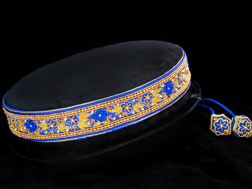 Hip belt blue with aari work ring knot & stone work
