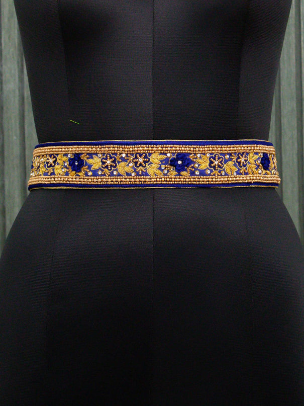 Hip belt blue with aari work ring knot & stone work