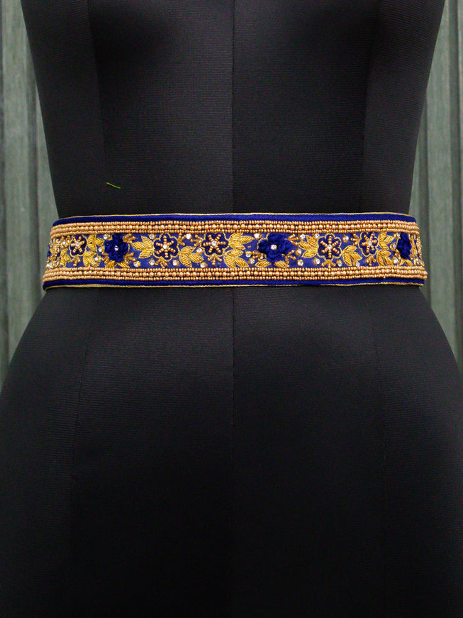 Hip belt blue with aari work ring knot & stone work