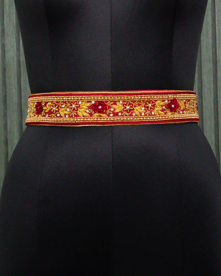 Hip belt maroon with aari work ring knot & stone work