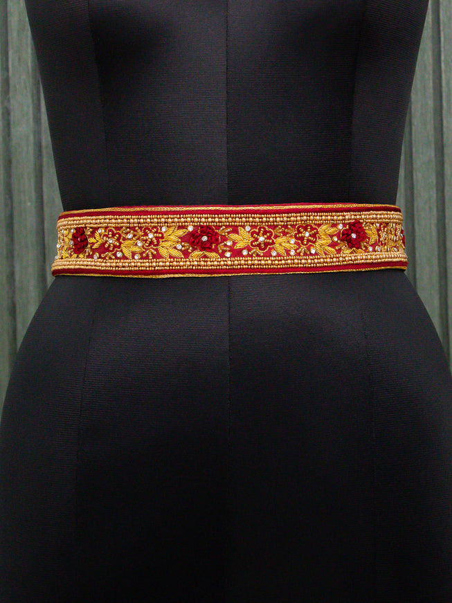 Hip belt maroon with aari work ring knot & stone work