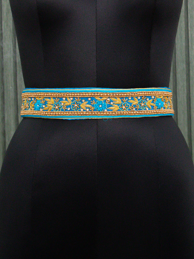 Hip belt light blue with aari work ring knot & stone work