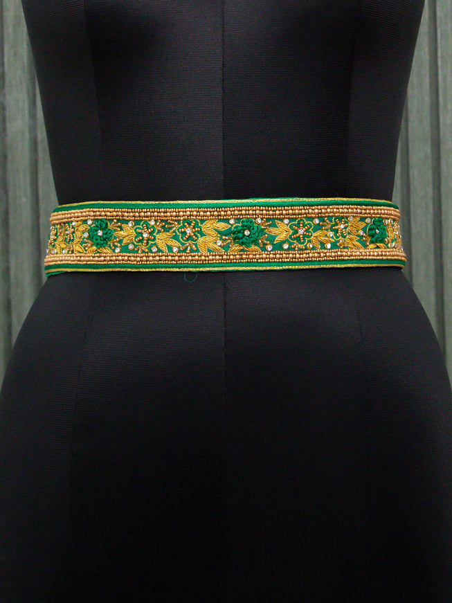 Hip belt green with aari work ring knot & stone work