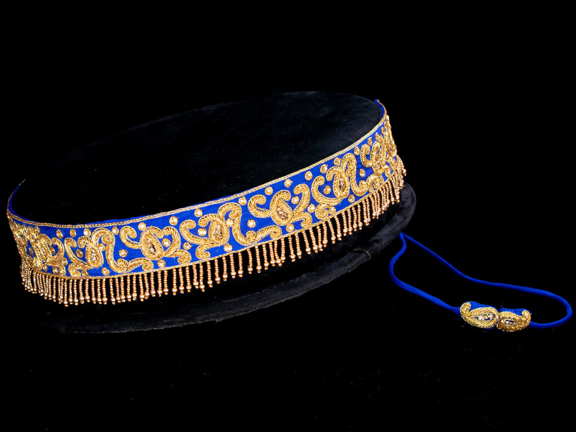 Hip belt blue with zardosi work & beaded hanging