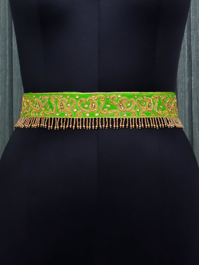 Hip belt light green with zardosi work & beaded hanging