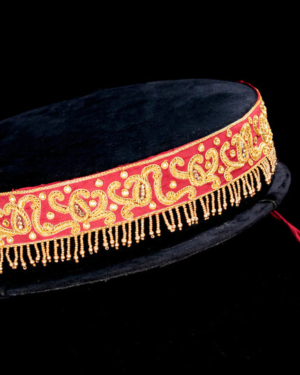 Hip belt maroon with zardosi work & beaded hanging