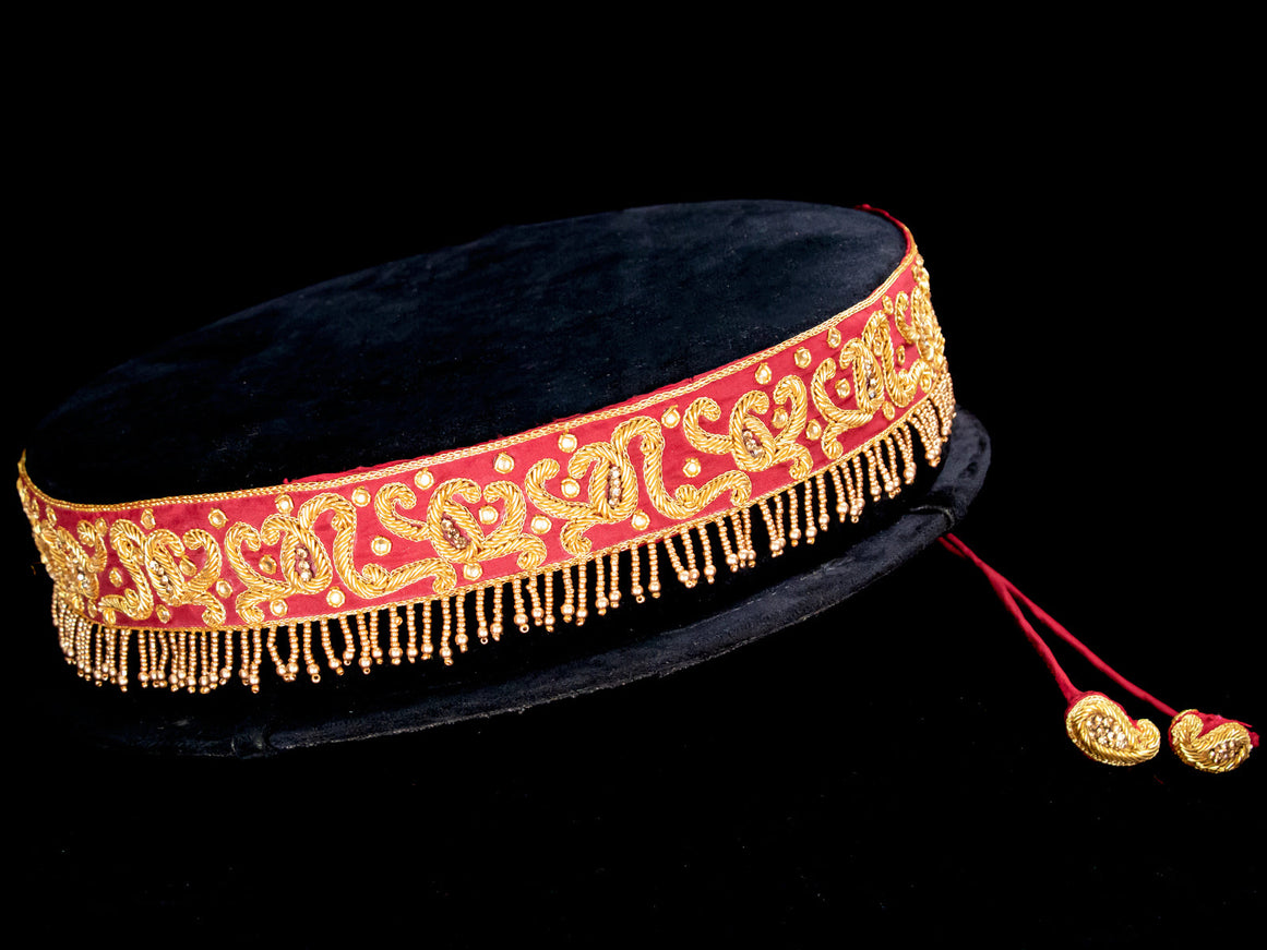 Hip belt maroon with zardosi work & beaded hanging