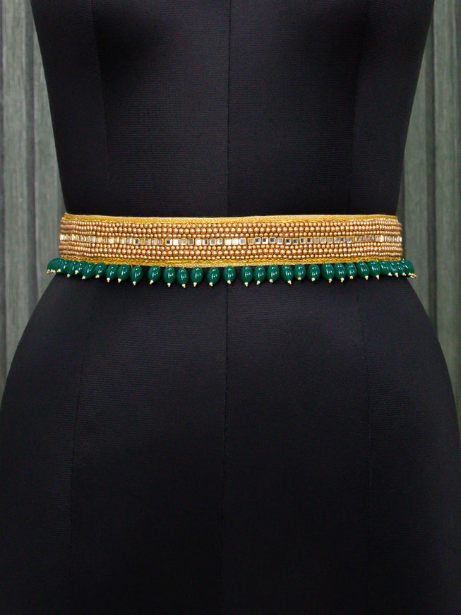 Hip belt gold with aari work & monalisa beads hanging