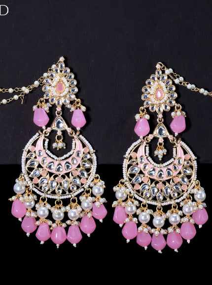 Light weight chandbali baby pink minakari earrings with pearl maatal